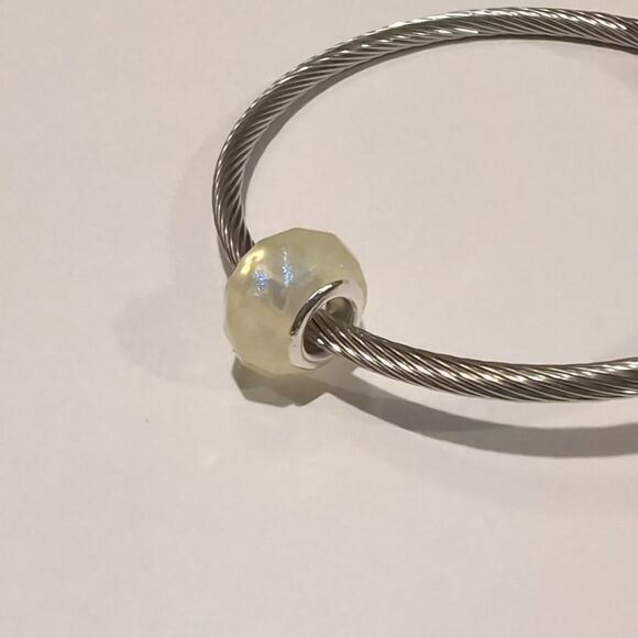Silver‎ Yellow Sparkly Faceted Charm for Pandora Style Bracelet - Picture 3 of 4